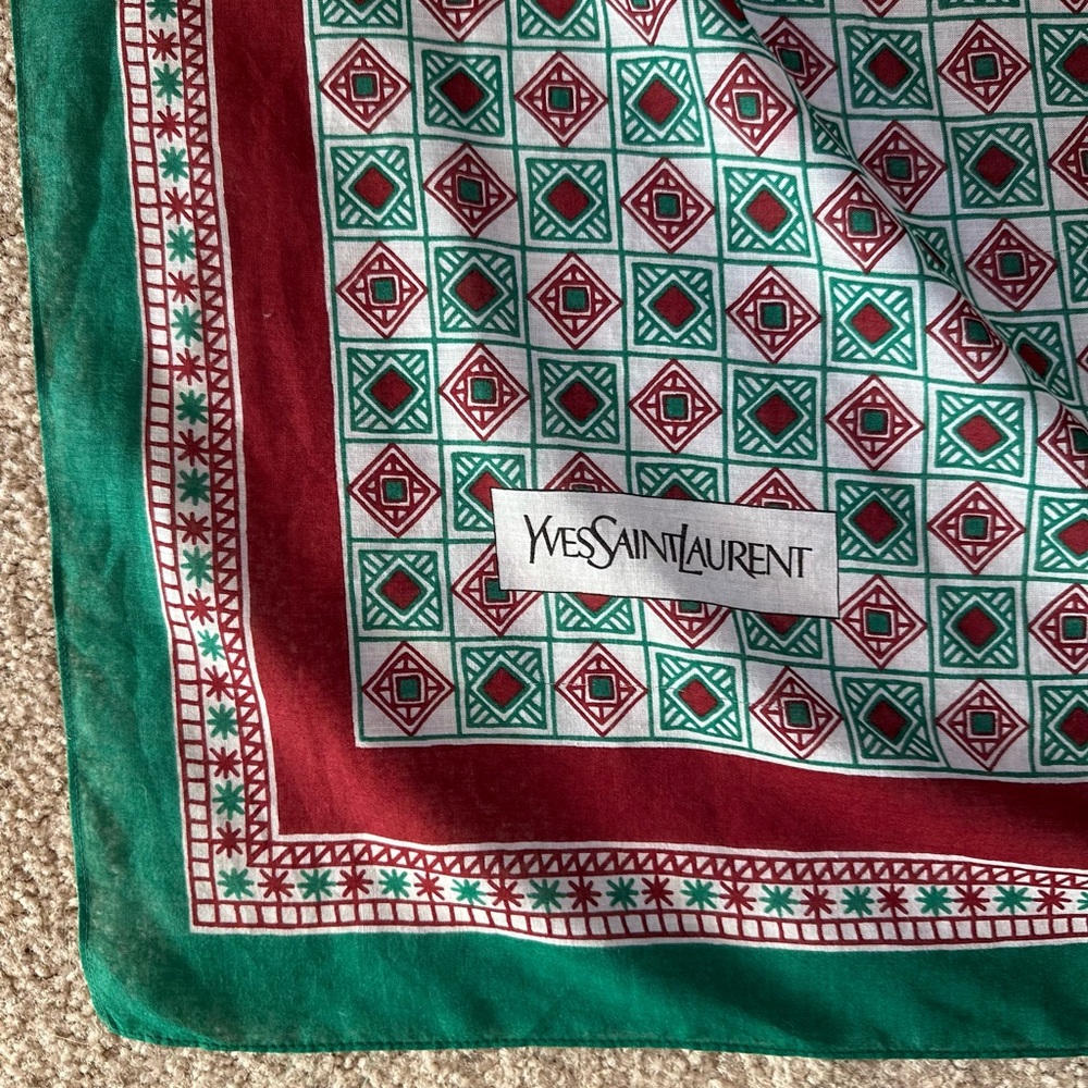 Yves Saint Laurent Burgundy and Green Vintage Patterned Scarf - Picture 10 of 11